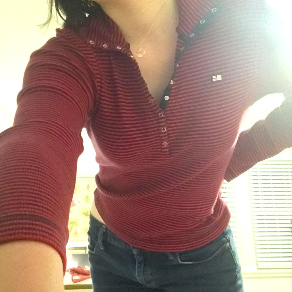 XL Red and blue striped long sleeve shirt 🍓🐞♥️